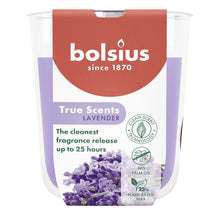Load image into Gallery viewer, Bolsius True Scents Fragranced Candle in Glass - 80/73mm, Lavender, front view.
