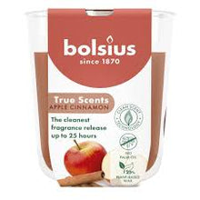 Load image into Gallery viewer, Bolsius True Scents Fragranced Candle in Glass - 80/73mm, Apple Cinnamon, front view.
