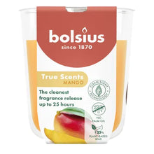 Load image into Gallery viewer, Bolsius True Scents Fragranced Candle in Glass - 80/73mm, Mango, front view.
