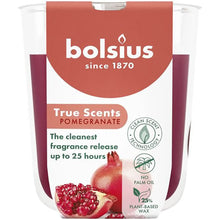 Load image into Gallery viewer, Bolsius True Scents Fragranced Candle in Glass - 80/73mm, Pomegranate, front view.

