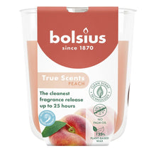 Load image into Gallery viewer, Bolsius True Scents Fragranced Candle in Glass - 80/73mm, Peach, front view.
