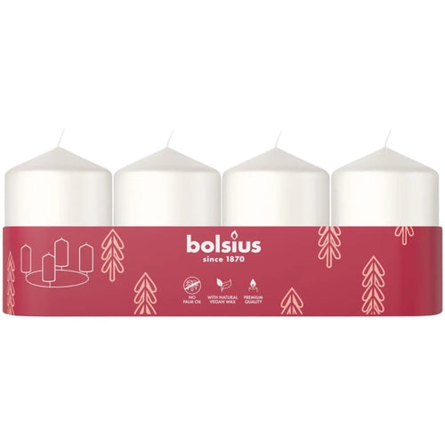 Bolsius NEW Set of 4 Unscented Pillar Candles, 60/40mm - White.