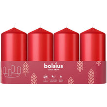 Load image into Gallery viewer, Bolsius NEW Set of 4 Unscented Pillar Candles, 100/48mm - Red.
