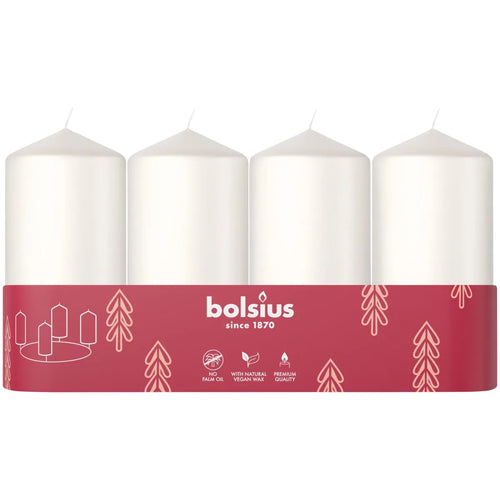 Bolsius NEW Set of 4 Unscented Pillar Candles, 100/48mm - White.