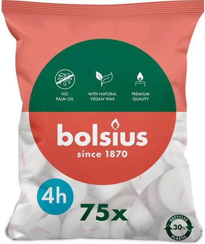Bolsius Tealight Bag of 75 Candles, 4-hour Burn Time.