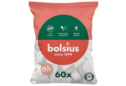Bolsius Tealight Bag of 60 Candles, 6-hour Burn Time.