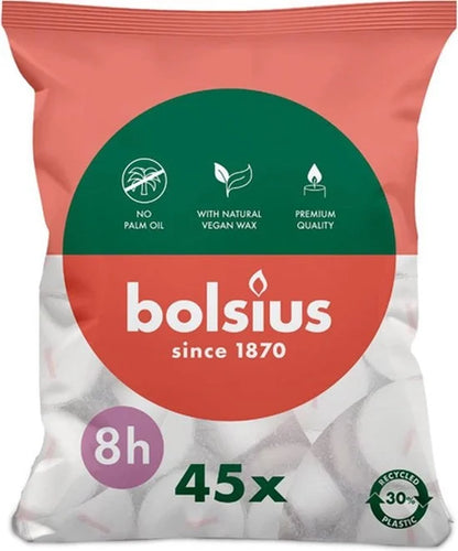Bolsius Tealight Bag of 45 Candles, 8-hour Burn Time.