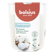 Load image into Gallery viewer, Bolsius True Scents Fragranced Candle in Glass - 97/85mm, Fresh Cotton, front view.
