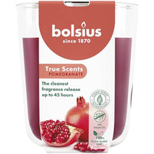 Load image into Gallery viewer, Bolsius True Scents Fragranced Candle in Glass - 97/85mm, Pomegarante, front view.
