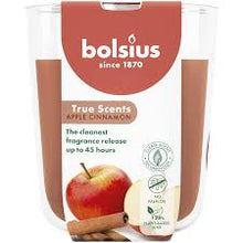 Load image into Gallery viewer, Bolsius True Scents Fragranced Candle in Glass - 97/85mm, Apple Cinnamon, front view.

