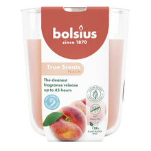 Load image into Gallery viewer, Bolsius True Scents Fragranced Candle in Glass - 97/85mm, Peach, front view.
