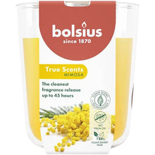 Load image into Gallery viewer, Bolsius True Scents Fragranced Candle in Glass - 97/85mm, Mimosa, front view.
