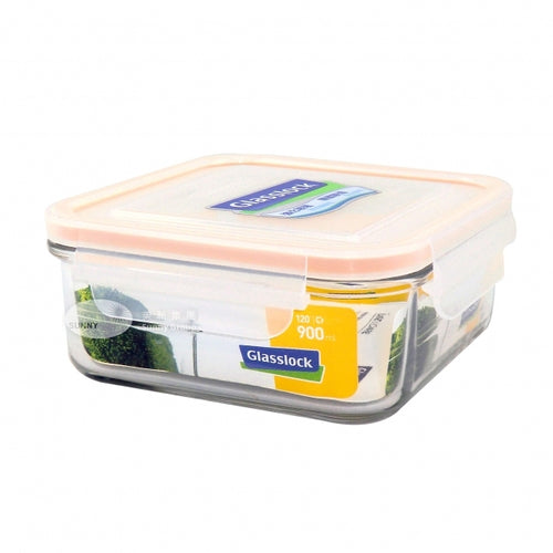 Glass Lock Airtight Square Glass Food Container - 900ml, angled view.