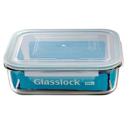 Glass Lock Airtight Rectangular Glass Food Container - 2000ml, top view.