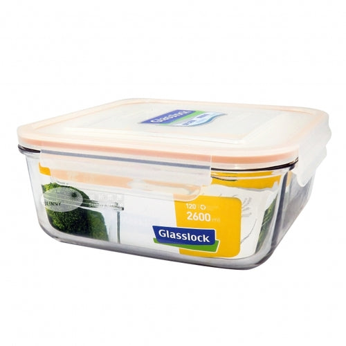 Glass Lock Airtight Square Glass Food Container - 2600ml, angled view.
