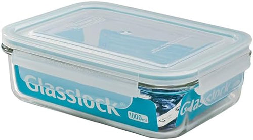 Glass Lock Airtight Rectangular Glass Food Container - 1000ml, angled view.