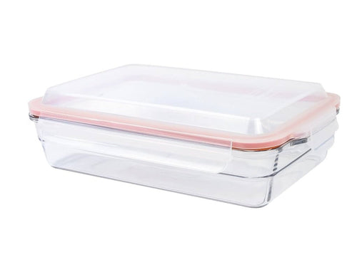 Glass Lock Airtight Rectangular Oven Safe Glass Dish / Food Container with Lid - 2200ml, angled view.