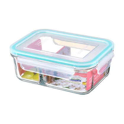 Glass Lock Airtight Rectangular Glass DUO Food Container - 670ml, angled view.