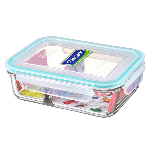 Glass Lock Airtight Rectangular Glass DUO Food Container - 920ml, angled view.