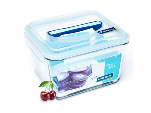 Glass Lock Airtight Rectangular Glass Food Container - 3700ml, angled view.