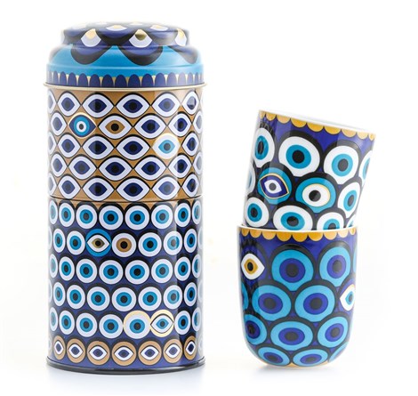 Images D'orient 2 Level Tin Box with 2 Coffee Cups, 90ml - Zarqa.
