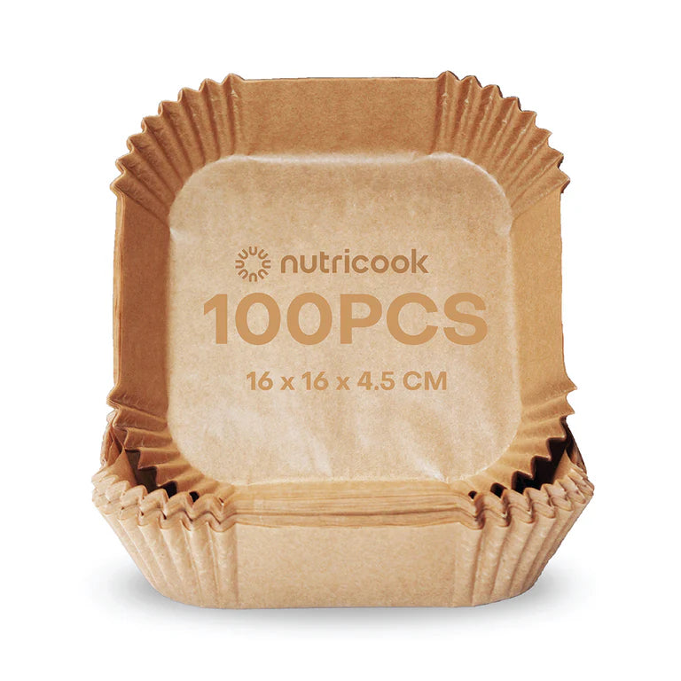 Nutricook 100 Pieces Disposable Air Fryer Liner, Water/oil proof, Fits any brand from 3.3L to 5.2L, 16cm (Square)