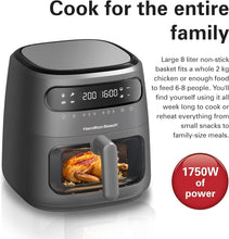 Load image into Gallery viewer, Hamilton Beach Digital Air Fryer View 8L, Large viewing window, 8 presets with dehydrate &amp; defrost, Cook for up to 12 hours from 40°C to 200°C - 1750W, Matte Grey
