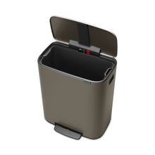 Load image into Gallery viewer, Brabantia Bo Pedal Bin - 60 Liters, Platinum, angled view with open lid.

