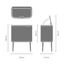 Load image into Gallery viewer, Brabantia Bo Touch Bin, 36 Liters - Confident Grey, graphic with dimensions.
