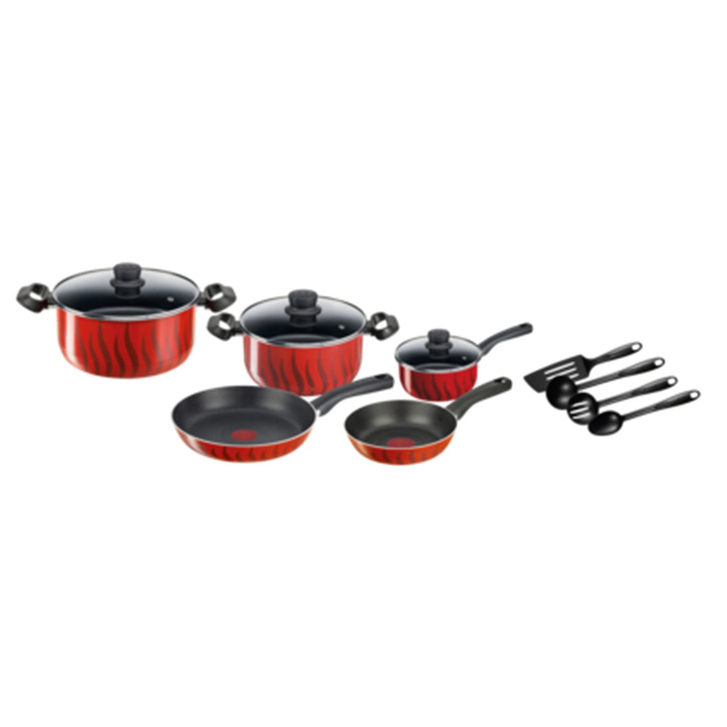 Tefal Tempo Flame Cookware Cooking Set with Glass Lids, 12 Pcs