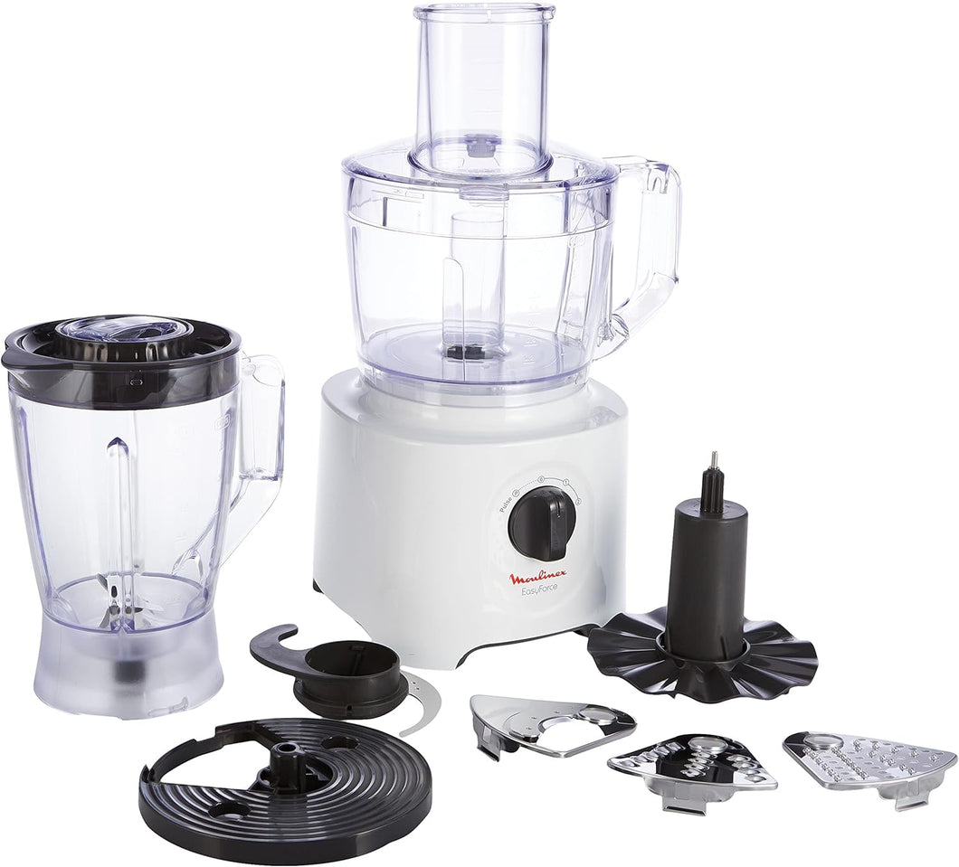 Moulinex EasyForce Multifunctional Food Processor with 6 Attachments - 2.4 Liters, White