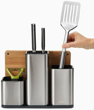Load image into Gallery viewer, Joseph Joseph Counterstore100 Utensil Pot &amp; Chopping Board Set- Stainless Steel, 13 x 30.8 x 22.7 cm

