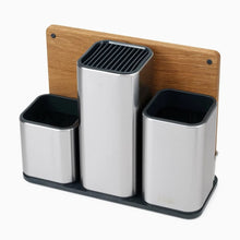 Load image into Gallery viewer, Joseph Joseph Counterstore100 Utensil Pot &amp; Chopping Board Set- Stainless Steel, 13 x 30.8 x 22.7 cm
