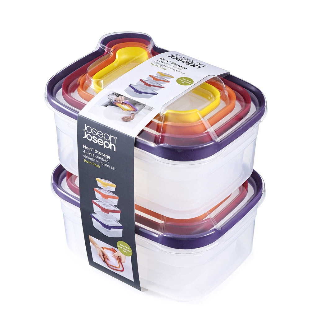 Joseph Joseph Nest Plastic Food Storage Containers, Twin pack of 4 - Set of 16, Multicolored