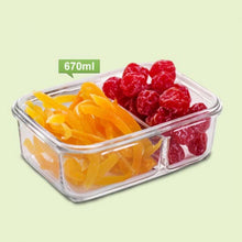 Load image into Gallery viewer, Glass Lock Airtight Rectangular Glass DUO Food Container - 670ml, in use, open lid.
