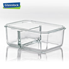 Load image into Gallery viewer, Glass Lock Airtight Rectangular Glass DUO Food Container - 670ml, open lid.
