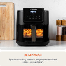 Load image into Gallery viewer, Nutricook Air Fryer Slim, 5 Main Programs - Air Fry, Bake, Roast, Reheat, Dehydrate - 5 Liters, 1700W, graphic, slim design feature.
