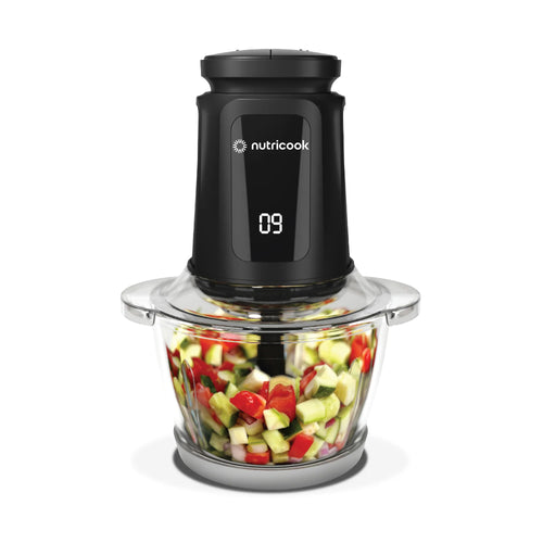 Nutricook Choppi XL Glass Chopper And Mincer, 500W - 1.2 Liters, front view.
