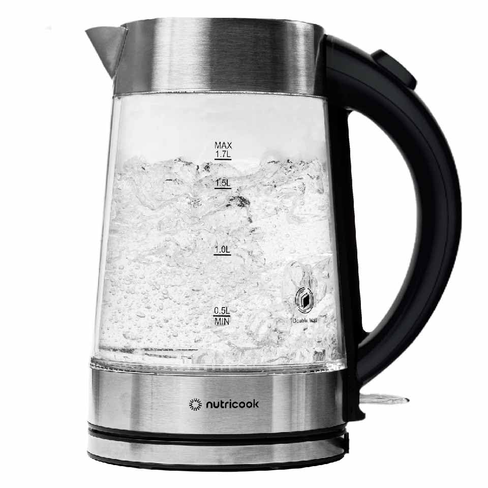 Nutricook Electric Glass Kettle, Double-Wall Heavy Duty - 1.7 Liters
