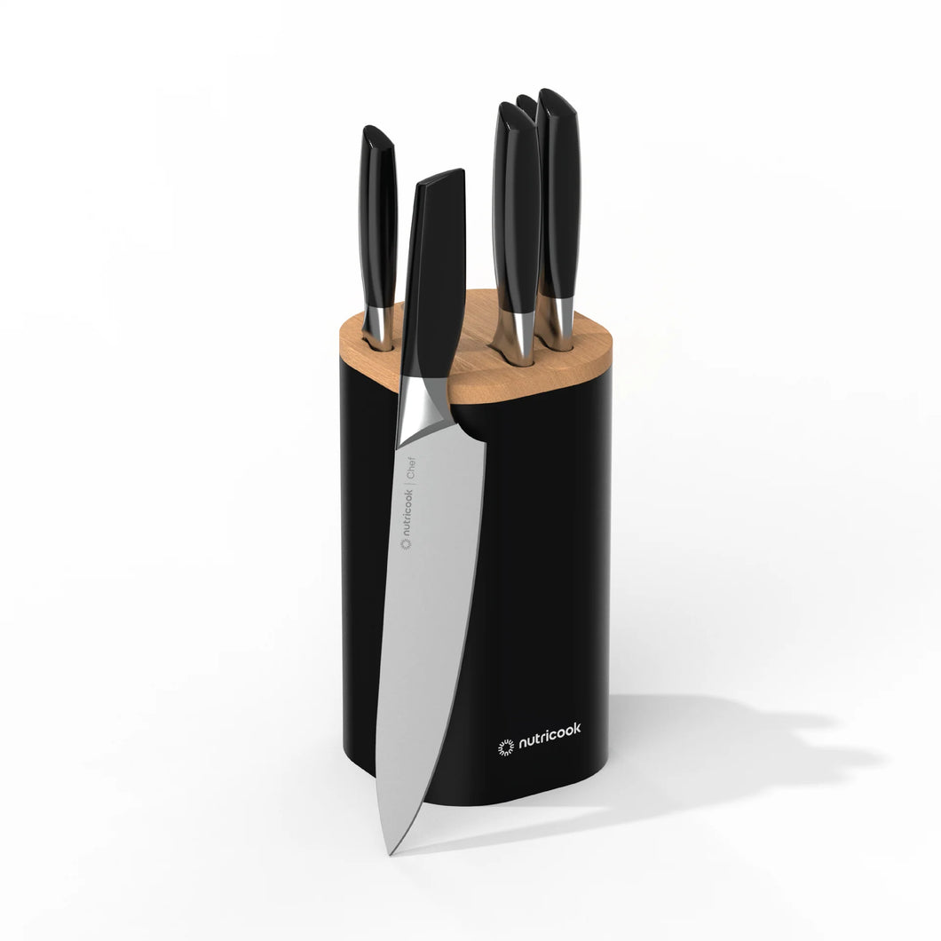 Nutricook Everyday 5-Piece Knife Set with Knife Holder - Black