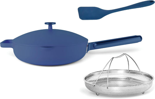Nutricook One Pan Cast Aluminum + Self-Basting Lid + Steamer Basket + Silicone Spatula - Non-Stick Ceramic Coating, 26cm.