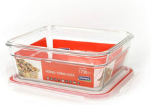 Load image into Gallery viewer, Glass Lock Airtight Rectangular Oven Safe Glass Dish / Food Container with Lid - 1730ml, open lid.
