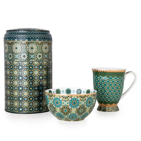 Images D'orient Large 2 Level Tin Box with 1 Mug (250ml) & 1 Bowl (12cm) - Andalusia.