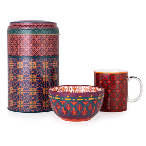 Images D'orient Large 2 Level Tin Box with 1 Mug (325ml) & 1 Bowl (12cm) - Vagabonde.
