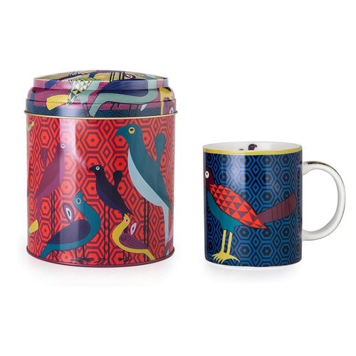 Images D'orient Large Tin Box with 1 Mug, 325ml - Birds of Paradise.