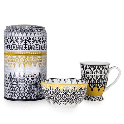 Images D'orient Large 2 Level Tin Box with 1 Mug (250ml) & 1 Bowl (12cm) - Safra.