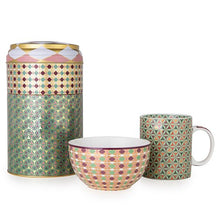 Load image into Gallery viewer, Images D&#39;orient Large 2 Level Tin Box with 1 Mug (325ml) &amp; 1 Bowl (12cm) - Opera.
