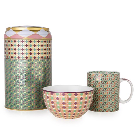 Images D'orient Large 2 Level Tin Box with 1 Mug (325ml) & 1 Bowl (12cm) - Opera.