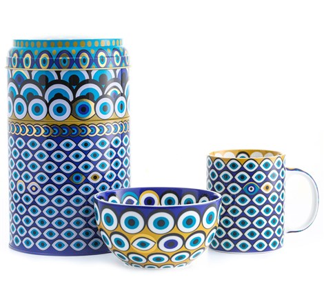 Images D'orient Large 2 Level Tin Box with 1 Mug (325ml) & 1 Bowl (12cm) - Zarqa.