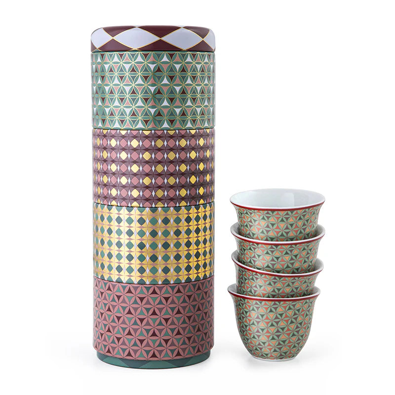 Images D'orient 4 Level Tin Box with 4 Coffee Cups, 90ml - Opera.